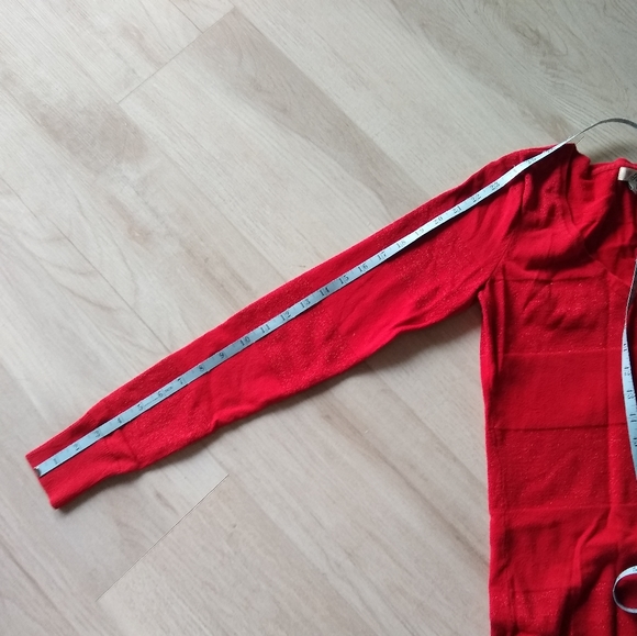 Guess Red Deep V-Neck Sweater, Wide Red Glittery Metallic Stripes, Medium - Picture 5 of 9